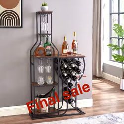 Durable Wine Rack With Glasses Holder And Storage Shelves