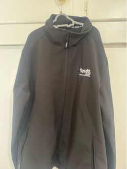 Harrahs Casino Resort California Mens L Black Water Resistant Full Zip Jacket