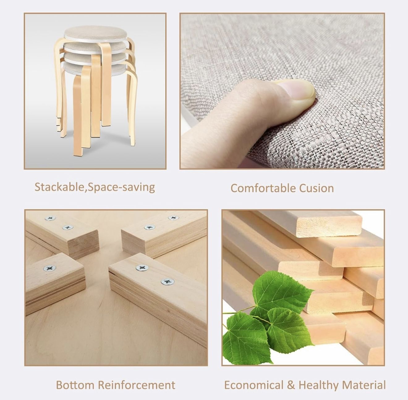 🪑 Set of 4 Modern Stackable Stools — Minimalist Scandinavian Style