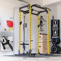 Gym - Squat Rack W/Pulley System & Full Set Olympic Weights W/ Bench!!