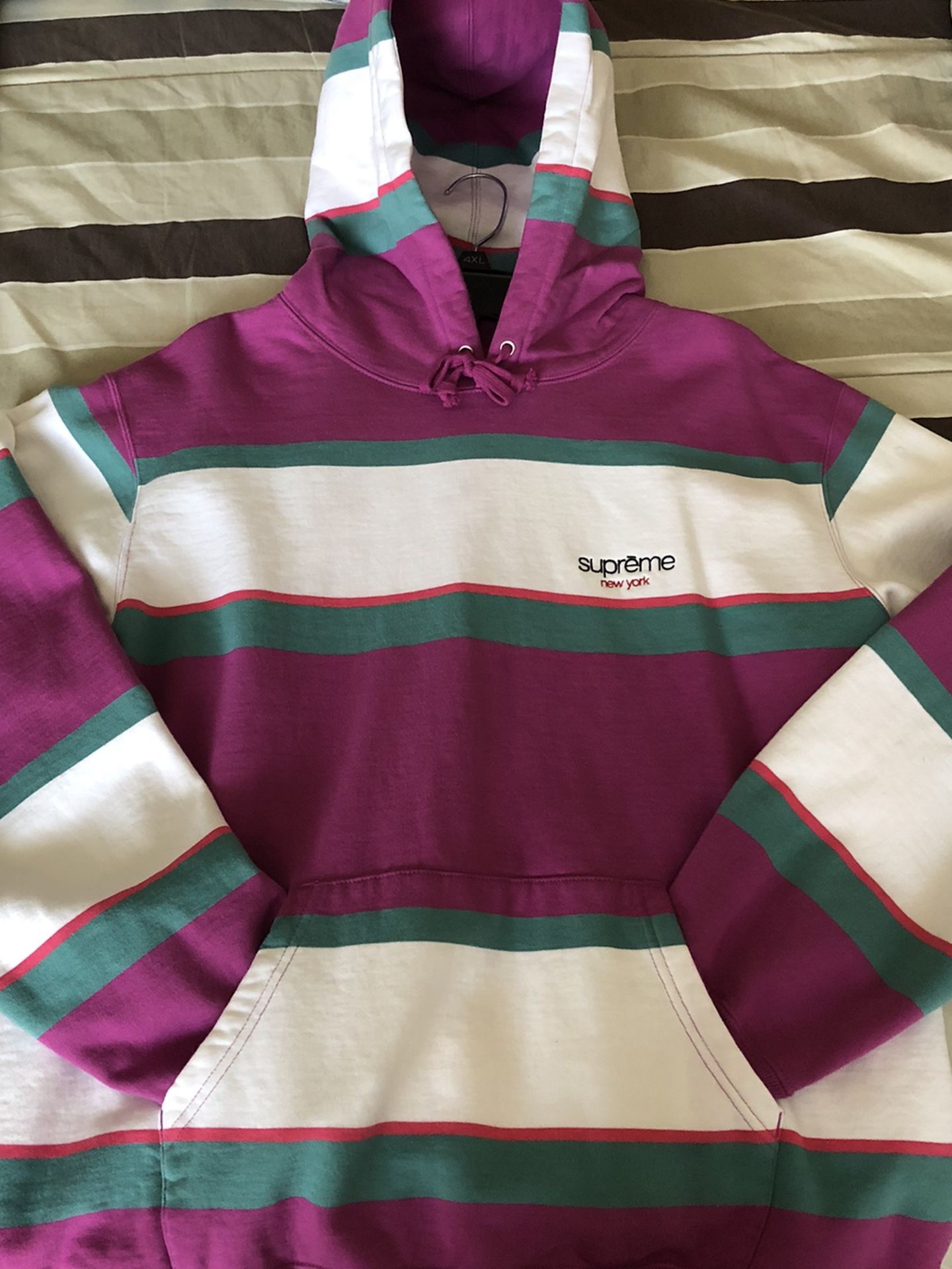 Supreme Stripe Hooded Sweatshirt ~ Size Large