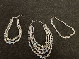 3-Vintage Aurora Borealis Crystal beaded Necklaces