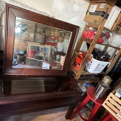 MOVING SALE! Wooden Console Table with Matching Mirror - Good Condition" 