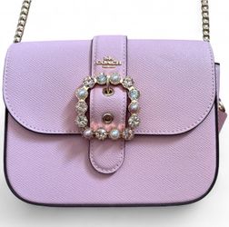 Coach Pink Leather Crossbody Bag with Jeweled Buckle