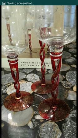 Brand New Set of Three Glass Hurricane Candle Holders