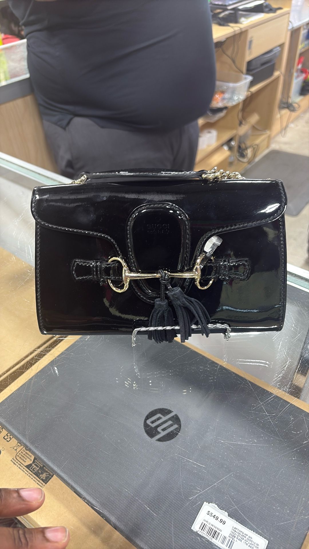 GUCCI Black Patent Leather Emily Chain Small Shoulder Bag