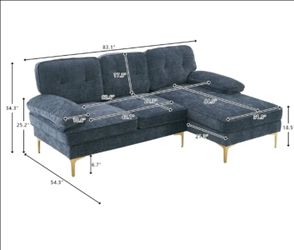 Sectional Sofa Modern Chenille Fabric L-Shaped Sofa Tufted Back Couch