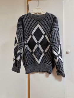 Barnaby Vintage Barnaby Geometric Knit Sweater with Leather Patches
