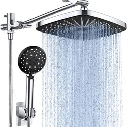 Veken 12 Inch Rain Shower Head with 5 Settings High Pressure Handheld Spray, Adjustable Extension Arm, Chrome Dual Shower Head Combo with 70” Hose.