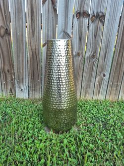 Tall Hammered Metal floor Vase Silver