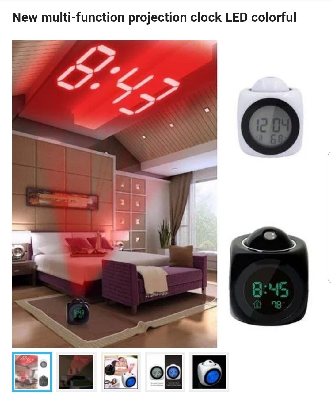 New multi-function projection clock LED colorful