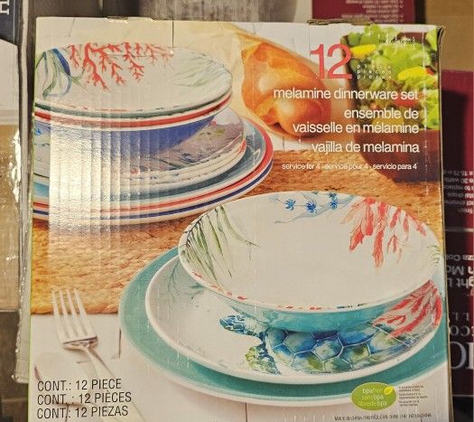 Melamine Sea Life 12-Piece Sealife Dinnerware Set