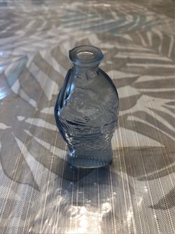 Vtg Bitters Dr. Fischs Blue Glass Mini Fish Bottle - 2” X 3”