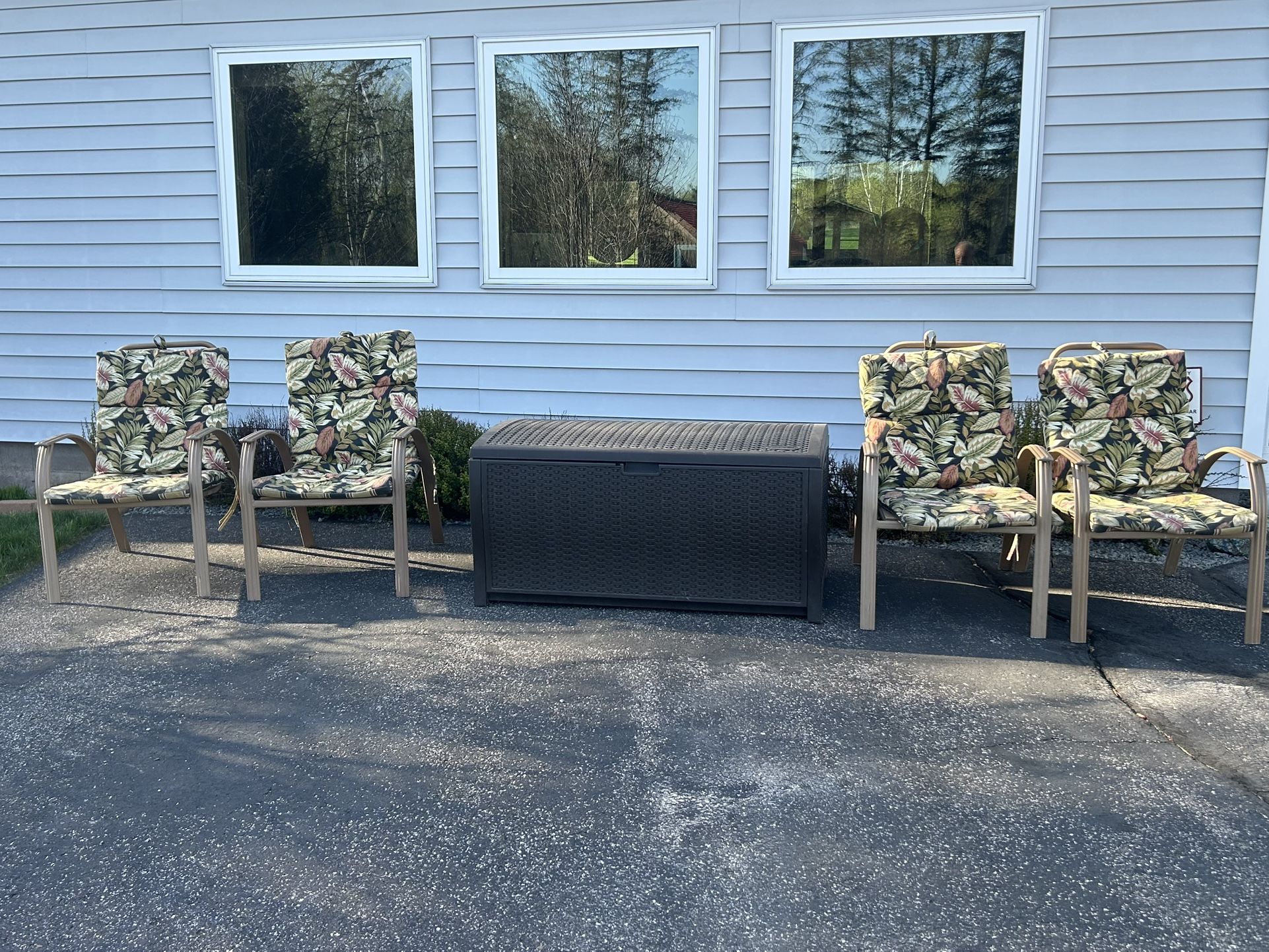 Deck Storage Chest And 4 Deck Chairs W/cushions