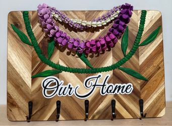 Board To Hand Keys Or Lightweight Items, Acacia Herringbone Board With Clay Art