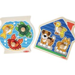 Brand New Melissa & Doug Wooden Jumbo Peg Puzzle 2-Pack