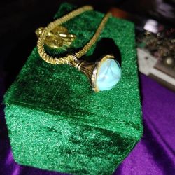 Turquoise stone (Faux) Charm & Gold tone Necklace