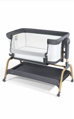 Anbel 3 in 1 Baby Bassinet, Bedside Bassinet for Baby, Baby Cradle with Storage Basket and Wheels, Adjustable Height Bassinet Bedside Sleeper, Easy Fo