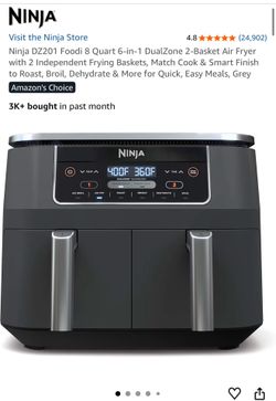 Brand new in Box Ninja DZ201 Foodi 8 Quart 6-in-1 DualZone 2-Basket Air Fryer with 2 Independent Frying Baskets, Match Cook & Smart Finish to Roast, B