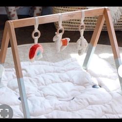 Playful Wooden Baby Play Gym - Wooden Play Gym Baby With 3 Hanging Plush Toys - Baby Activity Gym - Natural Wooden Baby Gym For Indoor & Outdoor Playt
