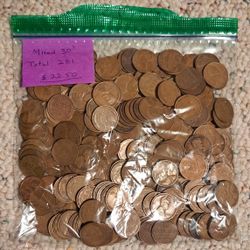 Wheat Pennys Mixed 30s Total of 281