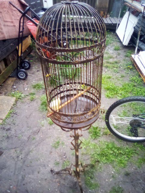 Antique Metal Bird Cage On Stand