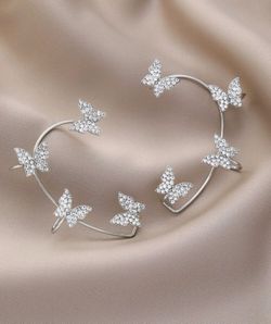 Silver Diamond Butterfly Cuff Earrings
