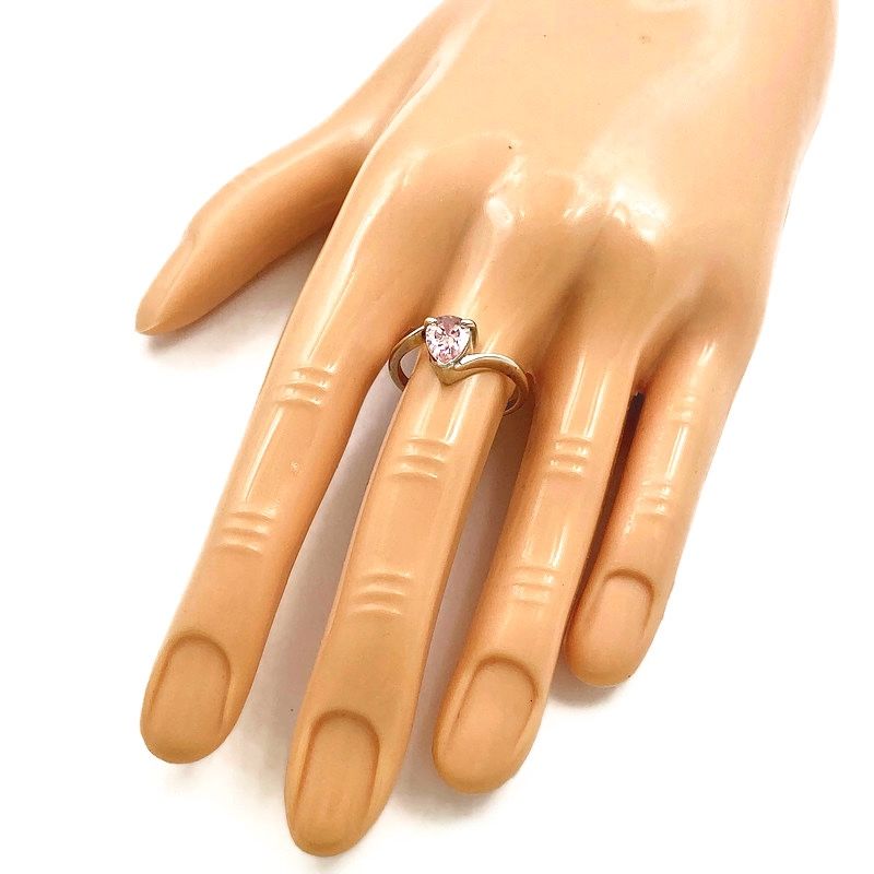 Vintage 925 Sterling Pear Cut Pink Cubic Zirconia Solitaire Minimalist Bypass Ring Signed, Engagement Prom