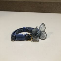 YOULY The Happy-Go-Lucky Blue Butterfly-Embellished Breakaway Kitten Collar - XS