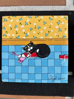 Cat Lovers. 3.5” x 3.5” (New) original paintings. Price individually. Coral Gables. Signed and dated by artist