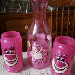 New 3 pc disney pixar plastic jar and changing color cups of lotso from toy story