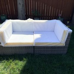 2 Ash Gray Wicker Outdoor Chairs with Cushions - New in Box