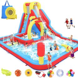 Whubefy Inflatable Water Slide for Kids, 13.2x10Ft 13-in-1 Bounce House Obstacle Course Waterslides, Summer Fun w/Punching Bag/Slide & 10+ Accessories