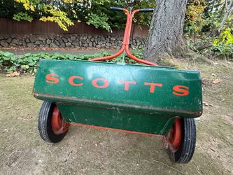 Vintage Scotts, metal lawn and seed drop spreader model 35–3