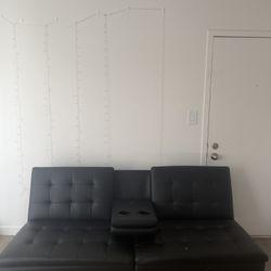 Black Leather Couch Bed With Outlets 
