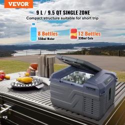 Car Refrigerator, 12 Volt Car Refrigerator Fridge, 9 L Single Zone Portable Freezer, -4℉-68℉ Adjustable Range, 12/24V DC and 100-240V AC Compressor Co