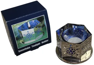New Vintage Snowflake Tealight Candle Holder Silver Blue Winter Holiday Decor