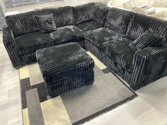 CORDUROY SECTIONAL WITH OTTOMAN