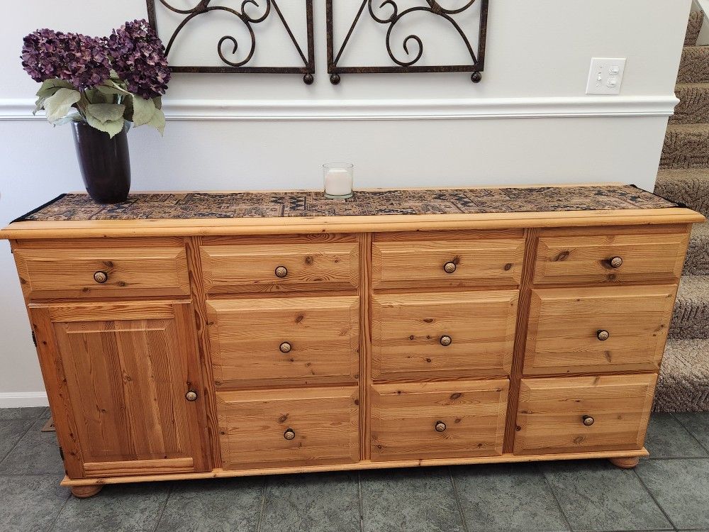 Wood Credenza 10 Drawers 2 Shelves