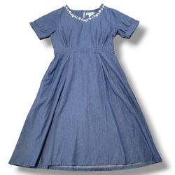 Ella Simone Dress Size Medium Denim Dress A-Line Dress Embroidery Embroidered Dress Women's