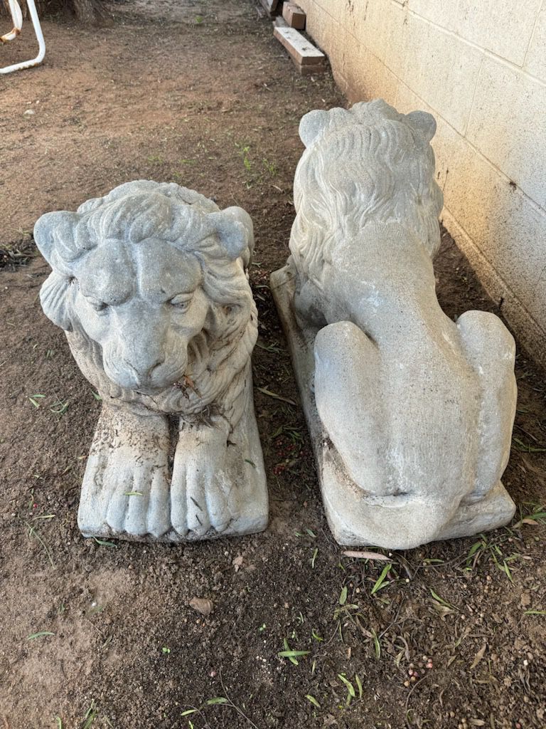 Vintage Concrete Lion Statues 