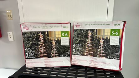 Holiday Time Light-Up Multi-Color Spiral Trees 2-Pack