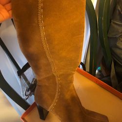Cow skin brown knee high boots