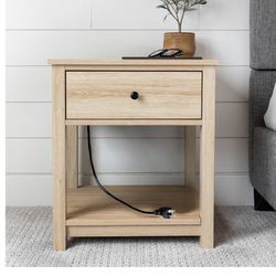 Side Table with Charging Station - Smart Nightstand with Drawer, Shelf, USB Ports & Outlets