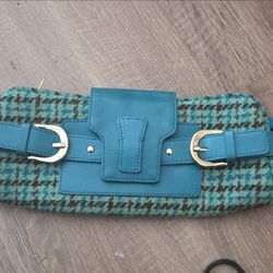 Banana Republic Teal Clutch Bag with Gold Buckles