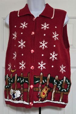 Vintage Maxwell Studio Snowflake & Winter Scene Sweater Vest (Size Medium)