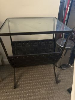 90s Contemporary Glass Top Magazine Rack Table