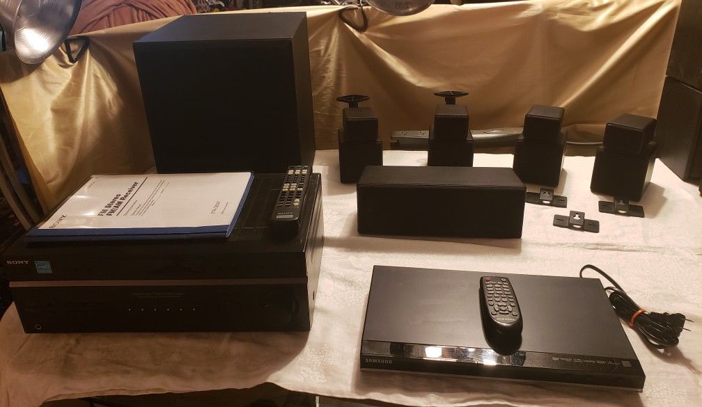 SONY 5.1 HOME THEATER + SAMSUNG DVD + SPEAKERS AND CABLES