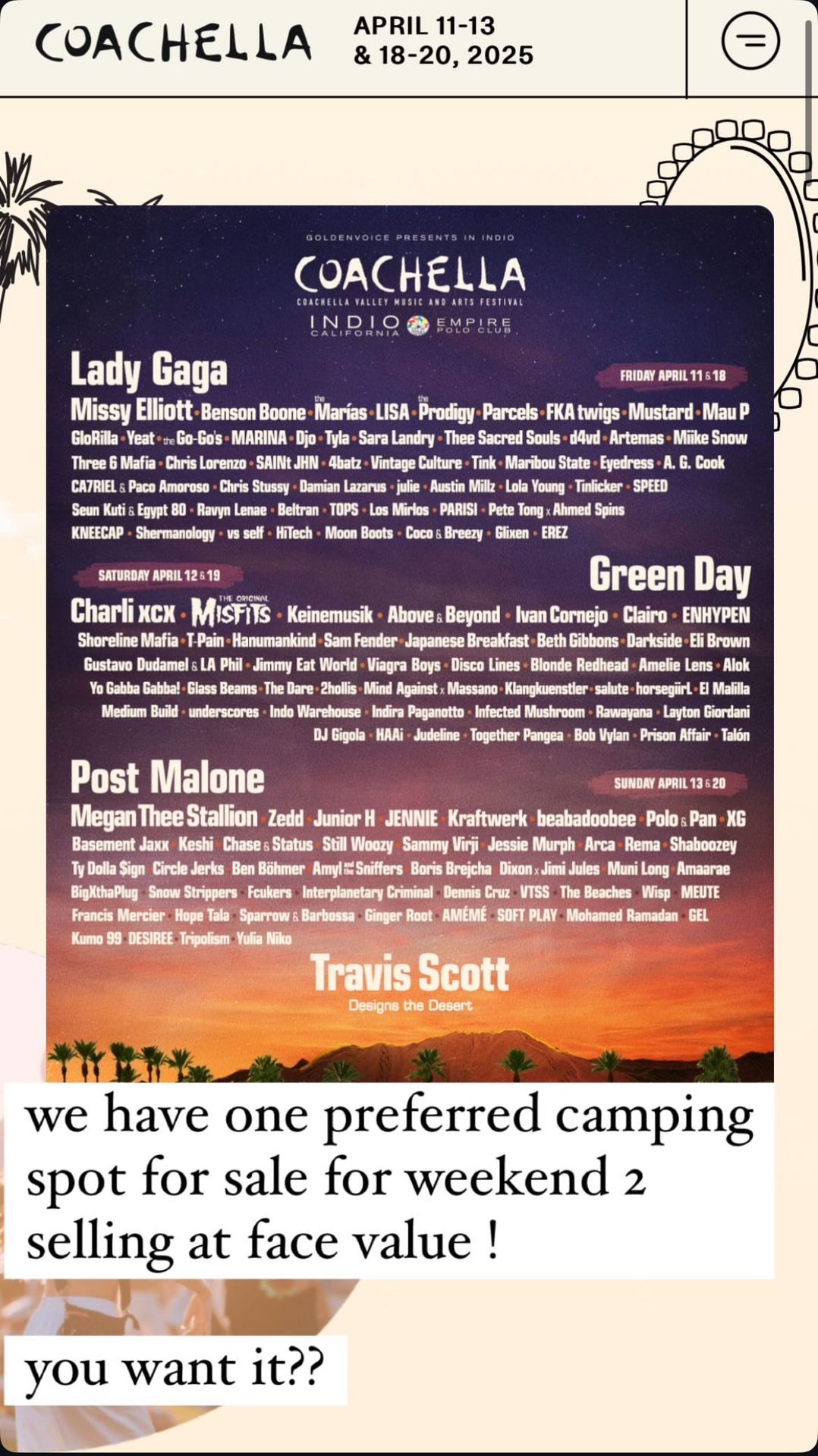Coachella Camping Pass Weekend 2