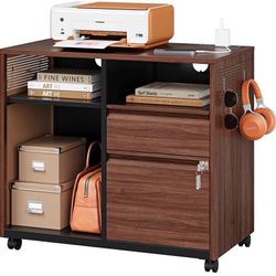 Mobile 2 Drawer File Cabinet,Metal File Cabinet with Lock and power outlets 